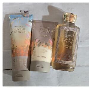 NEW! Bath & Body Works Sunrise Wood Body Lotion, Cream, Scrub Fragrance Mist 3pc